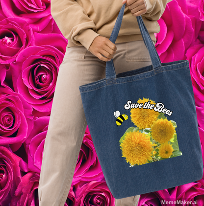 Save the Bees • Organic Denim Tote Bag