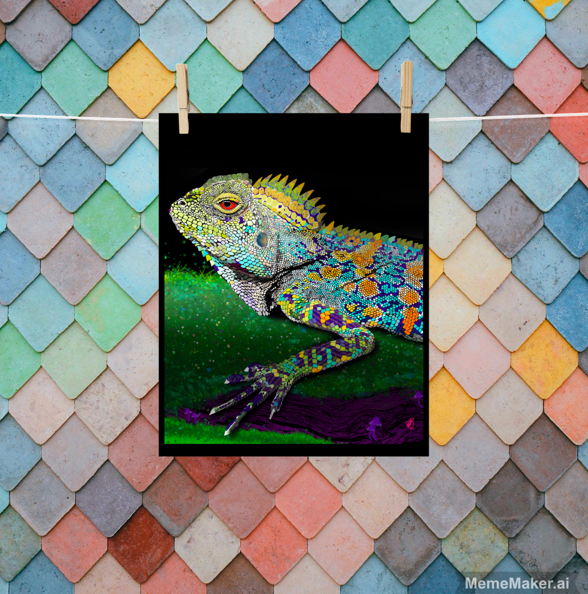 Chameleon Forest Dragon on a Mossy Log • Enhanced Matte Paper Poster