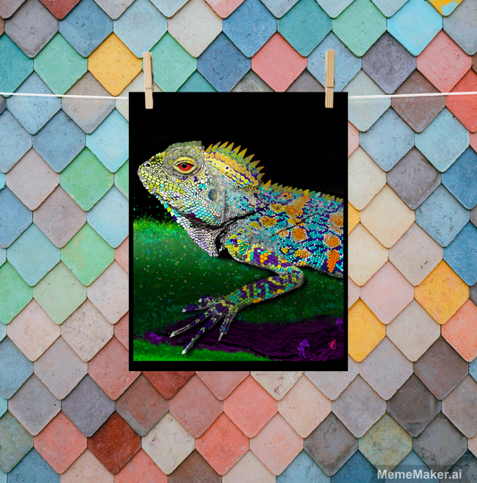 Chameleon Forest Dragon on a Mossy Log • Enhanced Matte Paper Poster