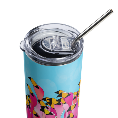 Flamingo Fling • 20oz Skinny Stainless Steel Tumbler • Includes Metal Straw