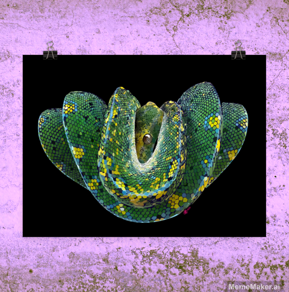 Sneaky Snake • Enhanced Matte Paper Poster • Digital Art Print • Green Tree Python