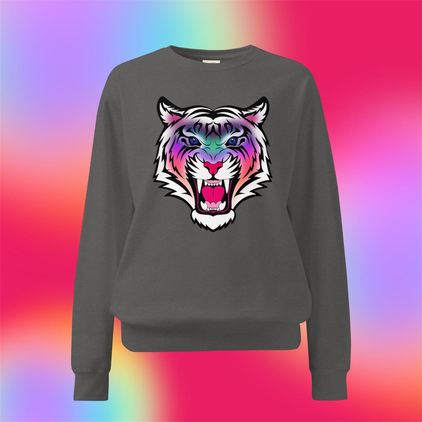 90s Neon Rainbow Tiger • Unisex Garment-Dyed Sweatshirt