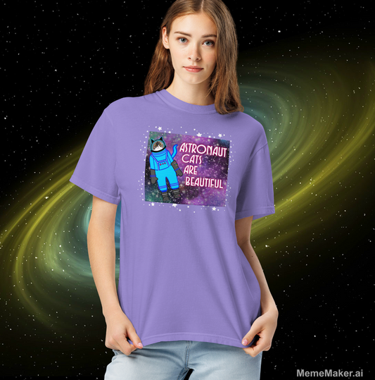 Astronaut Cats Are Beautiful • Unisex Garment-Dyed Heavyweight T-Shirt