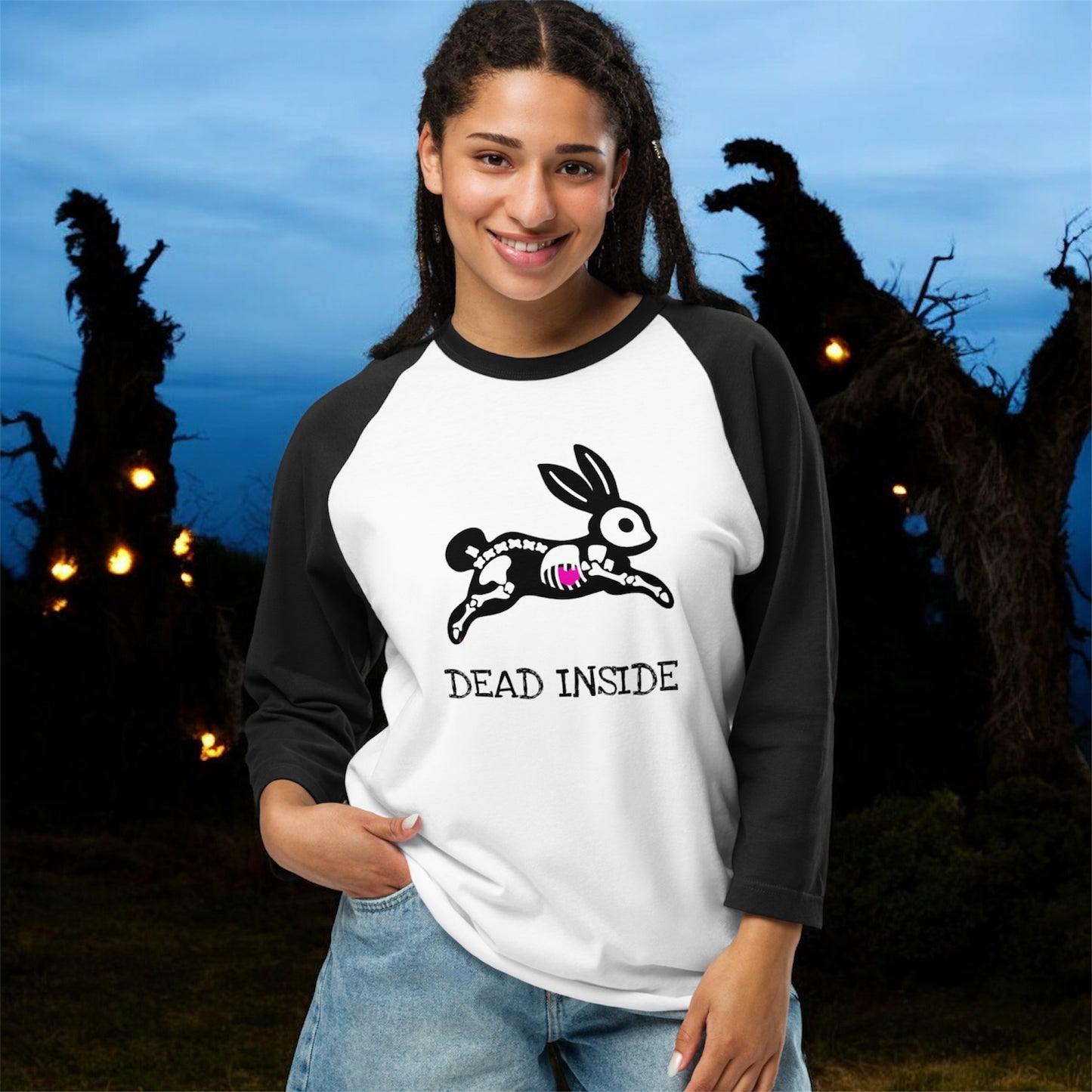 Dead Inside • Skeleton Bunny • 3/4 Sleeve Raglan Shirt