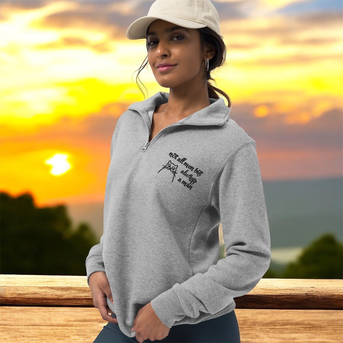 Not All Men But Always A Man • Embroidered • With Disgusted Kitty • Unisex Fleece Pullover