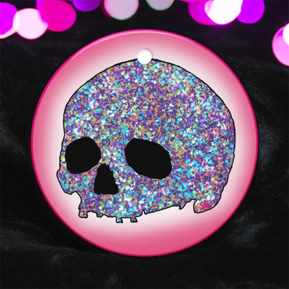 Pretty Pink Skull • Double-Sided Ceramic Ornament