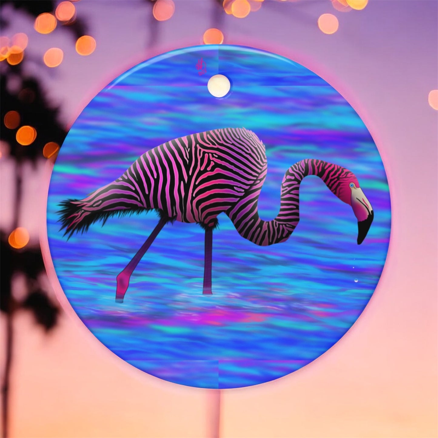 Chaos Flamingo • Double-Sided Ceramic Ornament