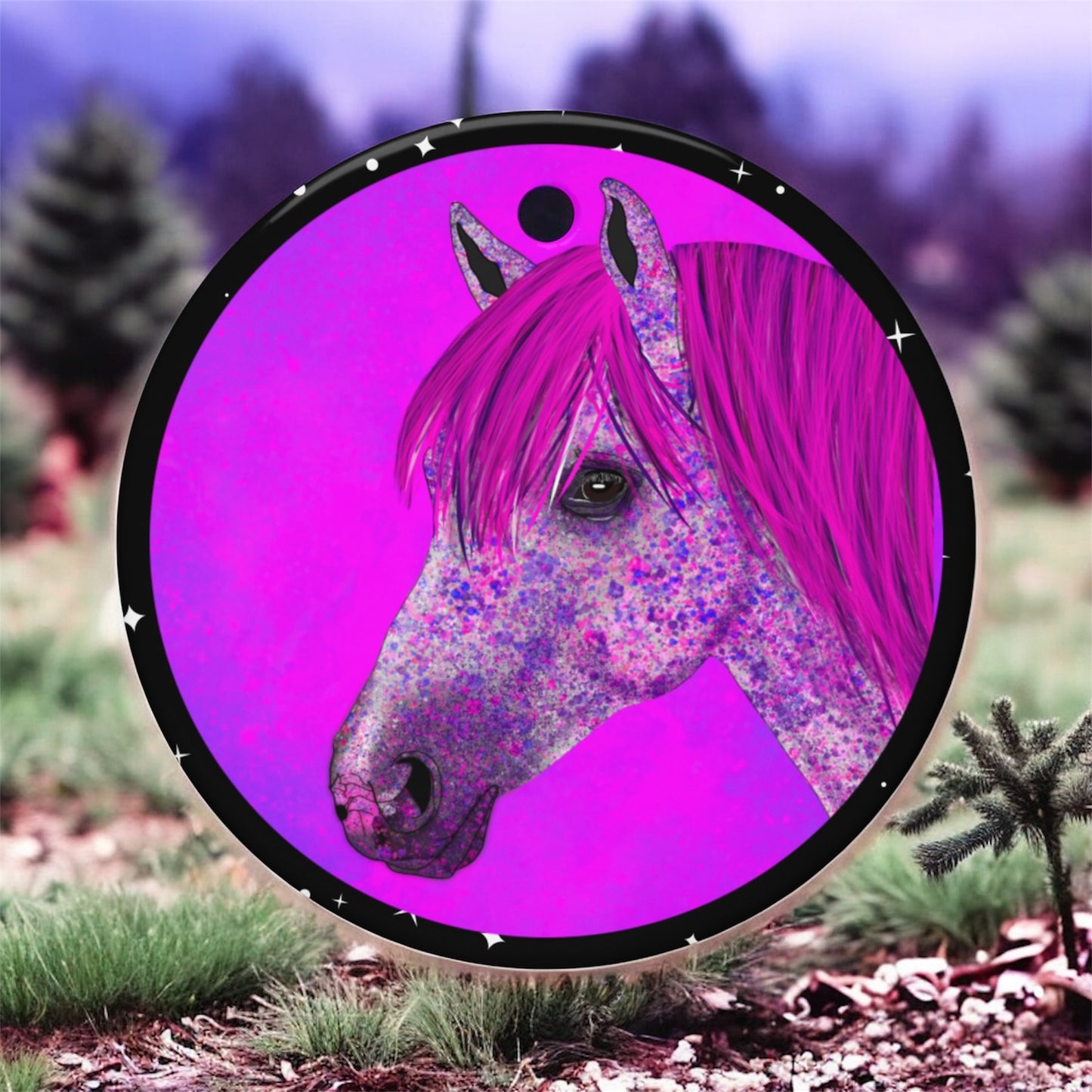 Pink and Purple Pony • Double-Sided Ceramic Ornament