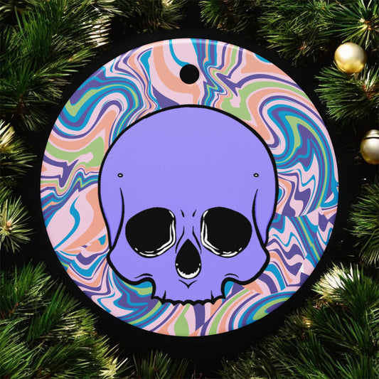 Trippy Skull • Double-Sided Ceramic Ornament