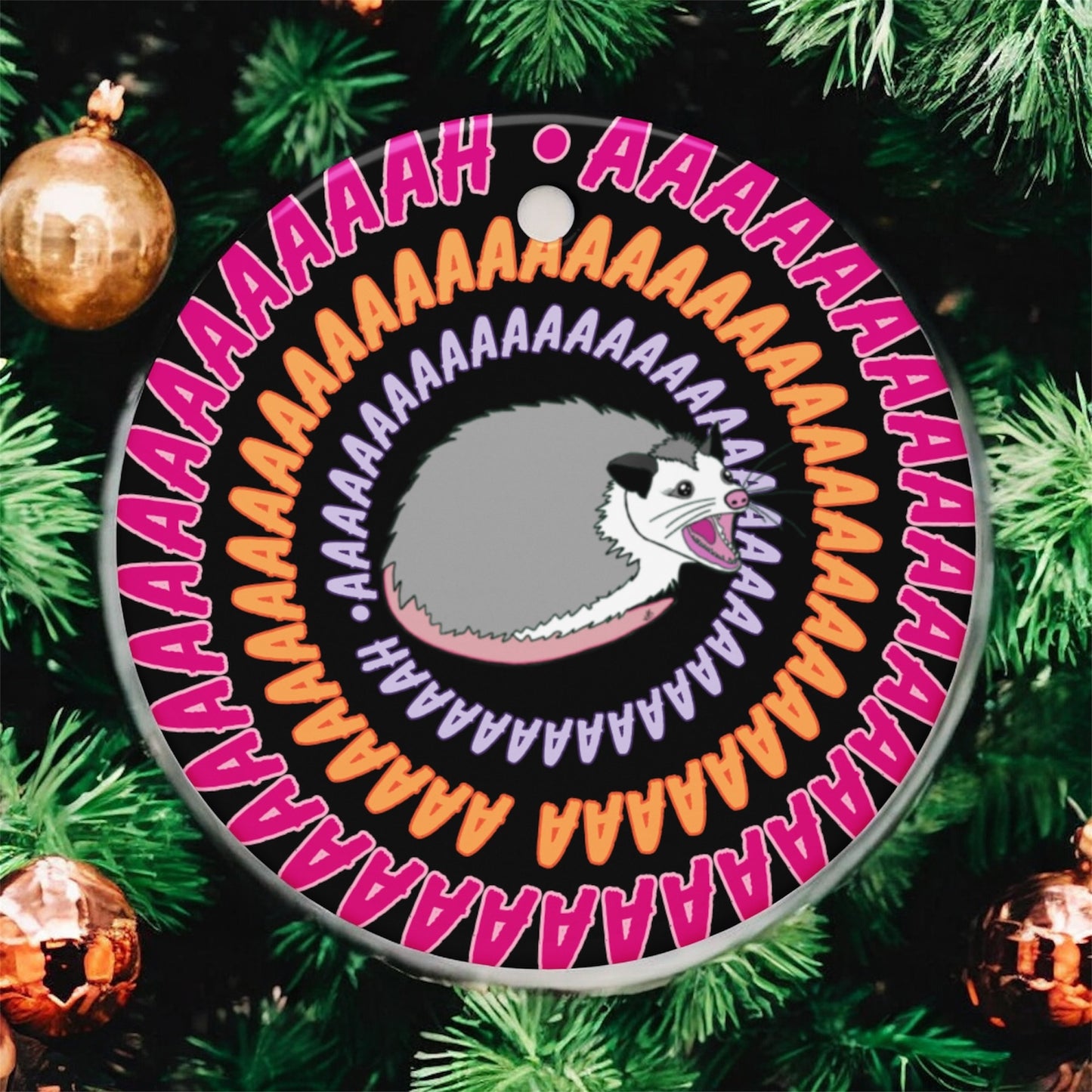 Opossum Screaming Into the Void • Double-Sided Ceramic Ornament
