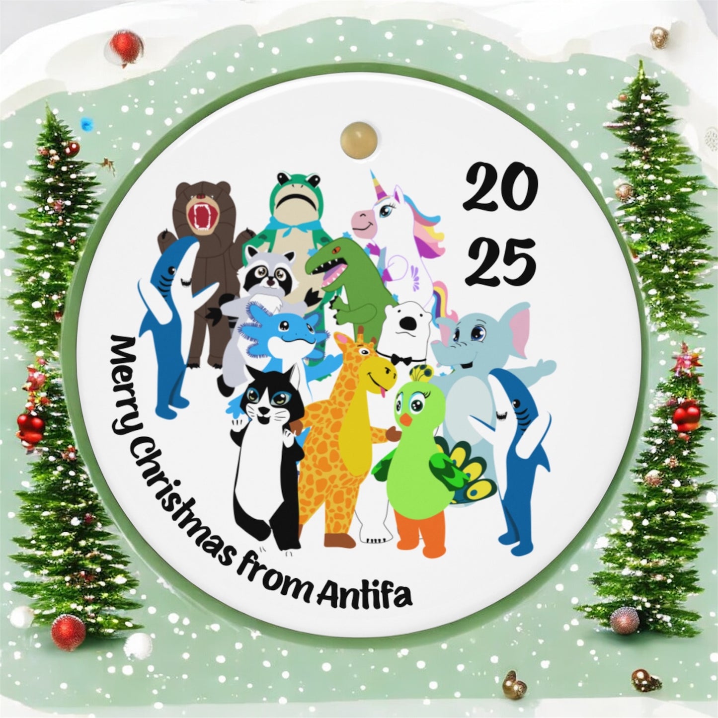 Antifa Christmas • Double-Sided Ceramic Ornament