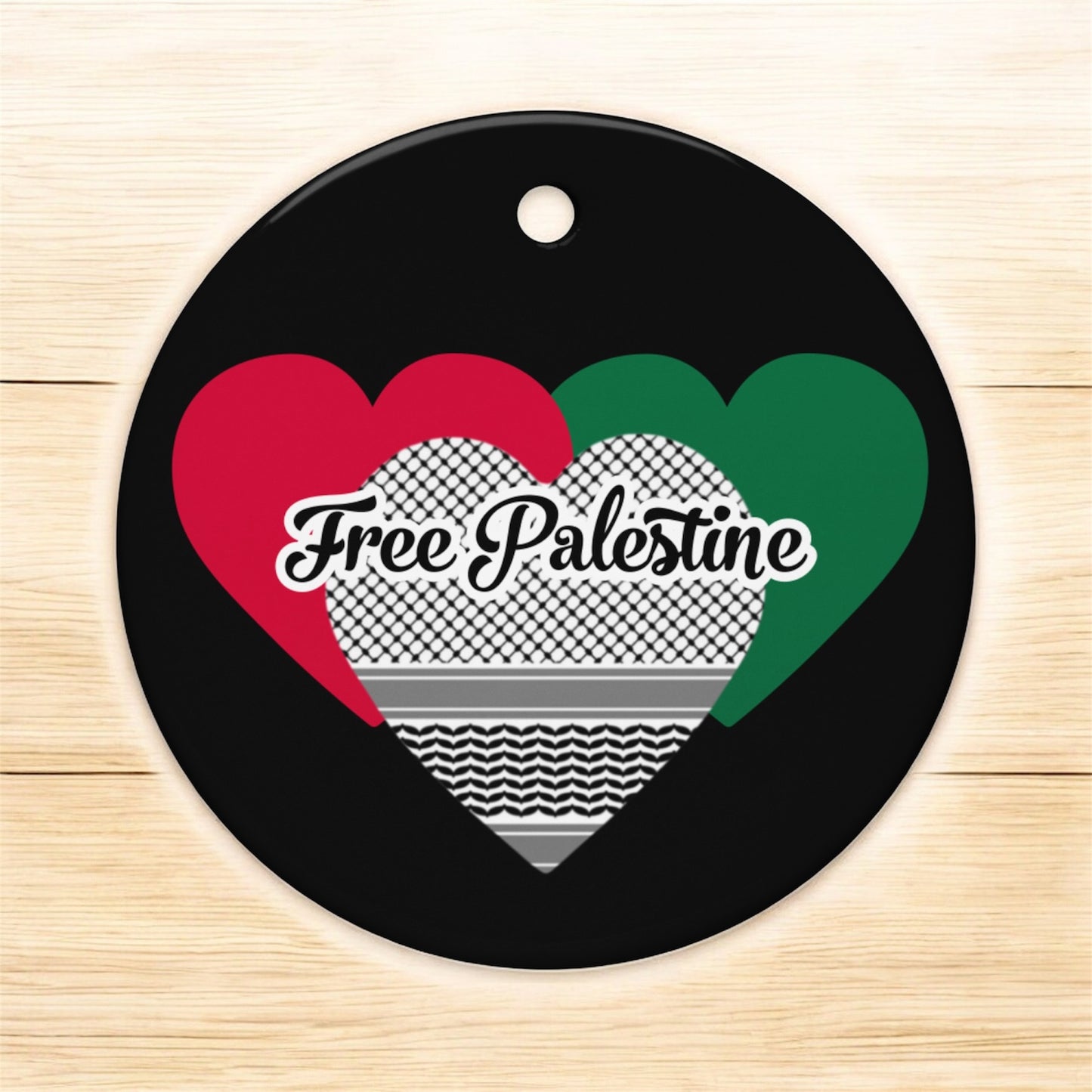 Free Palestine Hearts • Double-Sided Ceramic Ornament • All Profits Donated to PRCS