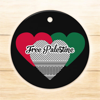 Free Palestine Hearts • Double-Sided Ceramic Ornament • All Profits Donated to PRCS